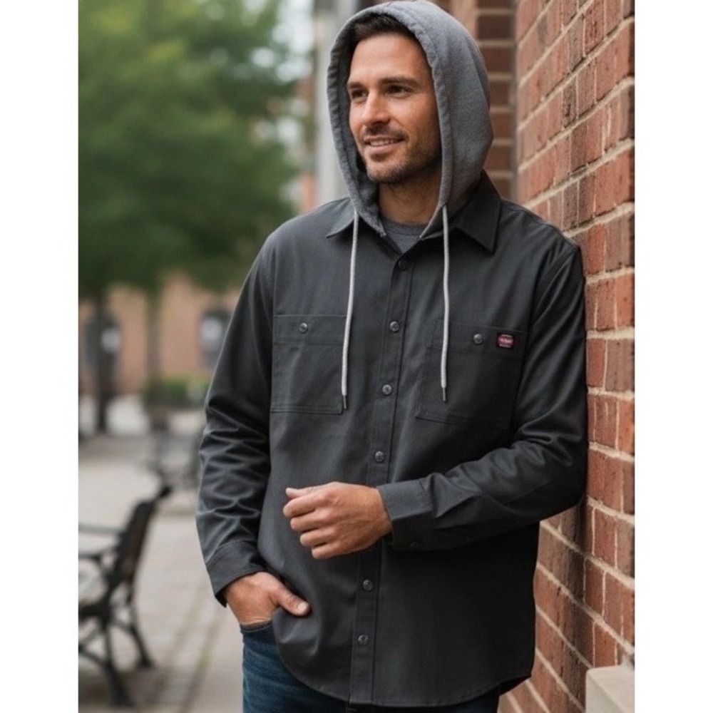 Wrangler Workwear Mens 2XL Shirt Jacket Black Unlined Canvas With Hood NWOT